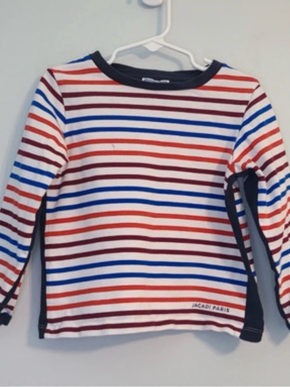 Jacadi Striped Long Sleeve Tee in White, Red & Blue Sz 6 Navy Trim